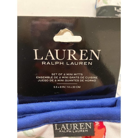 Lauren Ralph Lauren Home Kitchen Set NWT 3 Red Blue Floral Towels 2 Mini Mitts - Picture 3 of 7